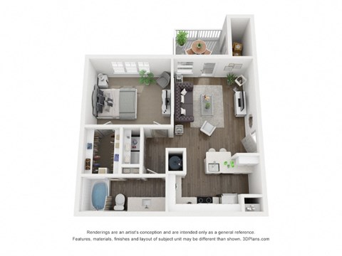 Floor plan for 1 bed, 1 bath, 683 sqft